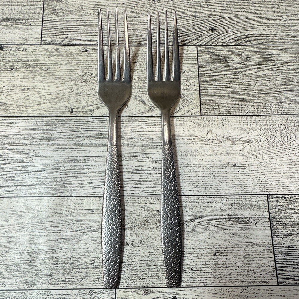 ACE Stainless Steel Dinner Fork Silver Matte All-Over Textured Handle Vintage